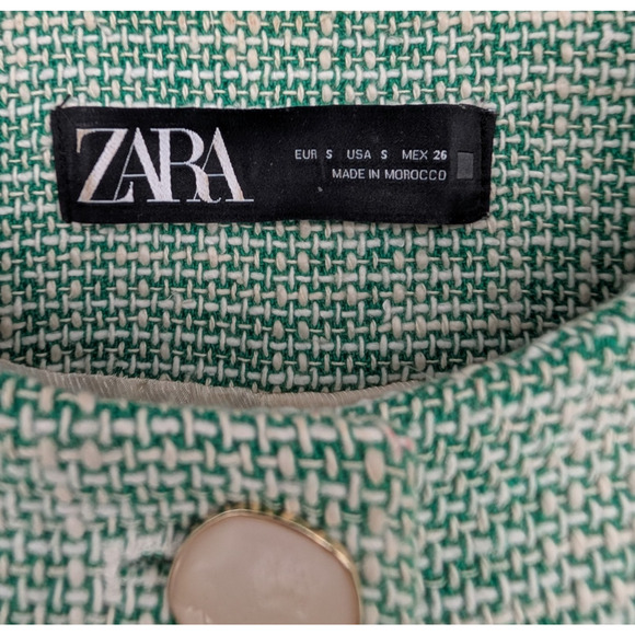 Zara Green Tweed Cropped Tailored Blazer Small Feminine Preppy Twee Classic - Picture 6 of 16